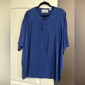 100% SILK Vintage FIRST CLASS Women’s Blouse Shirt Beautiful Soft XL Navy Luxury